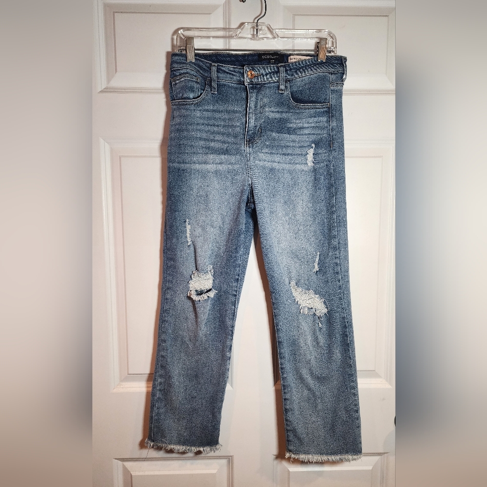 BCBGeneration High Rise Curvy Straight Distressed Jeans 11/30 (24.5in Inseam)